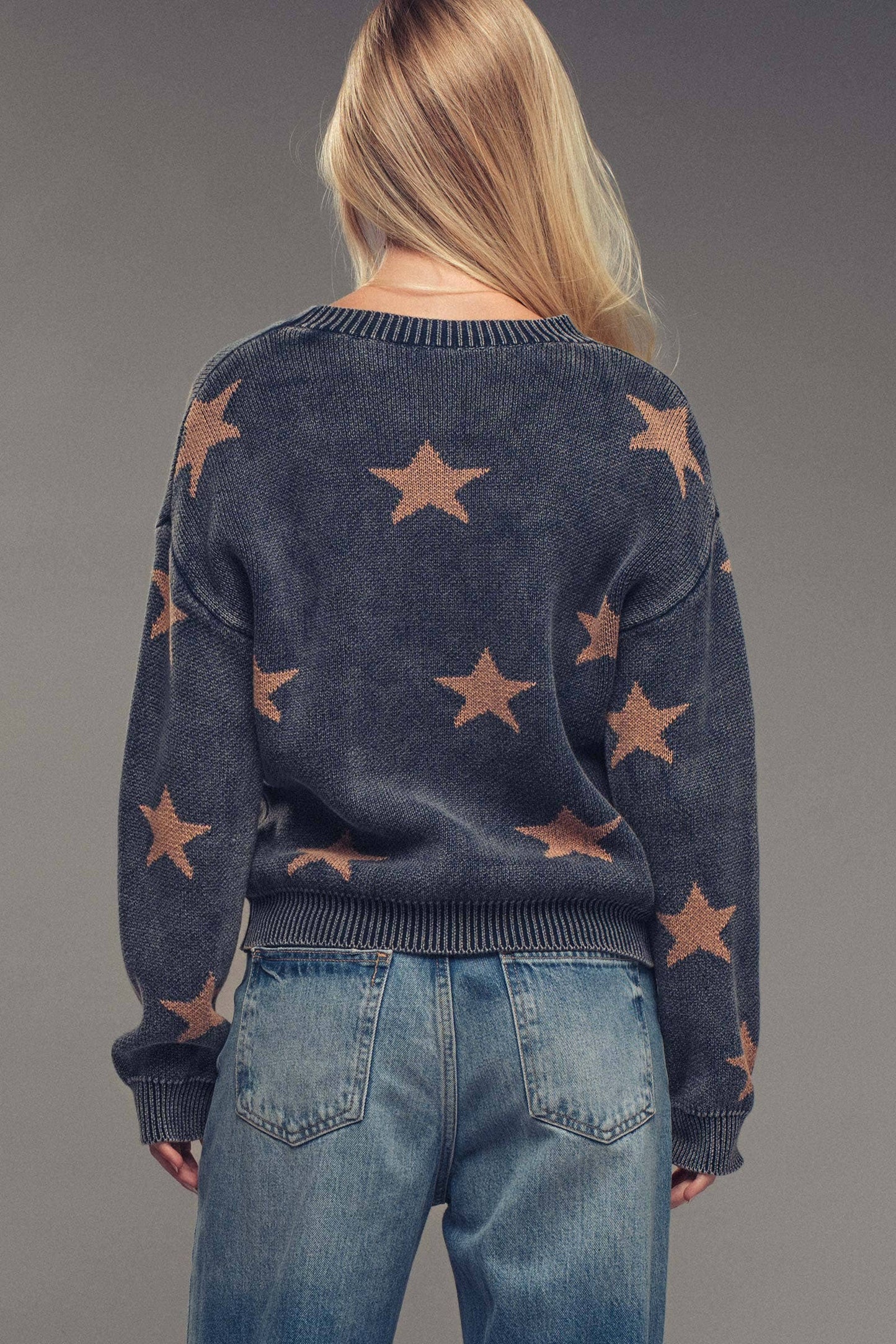 Mineral-Wash Star Motif Knit Sweater