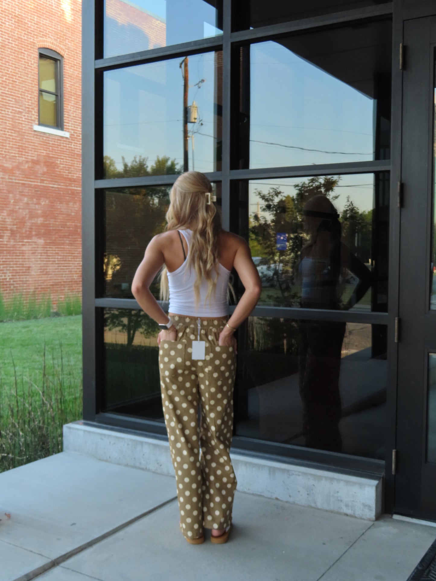 Relaxed Wide Leg Soft Polka Dot Drawstring Pants