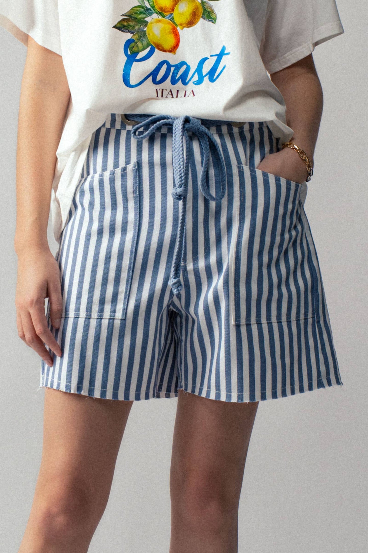 Striped High-Rise Denim Shorts