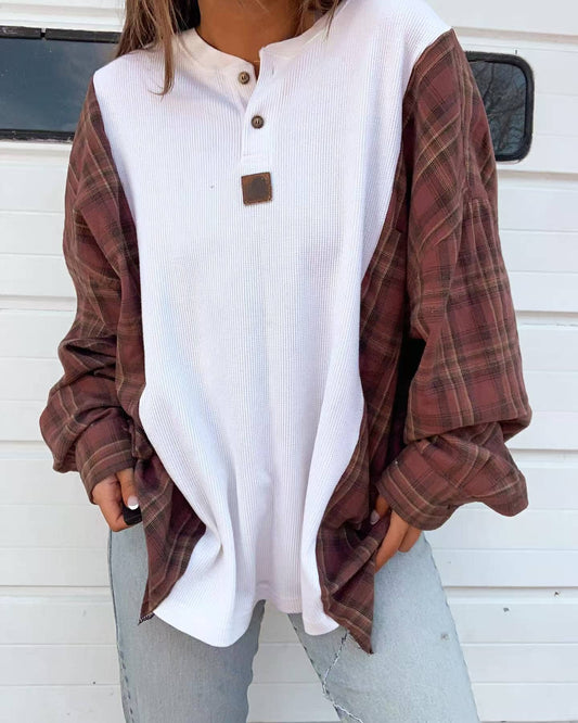 Western Brown Plaid Patchwork Pullover