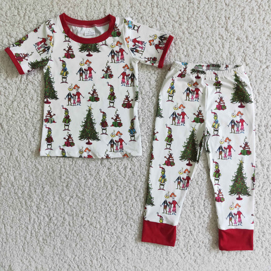 Green Face Short Sleeve Boys Christmas Pajamas