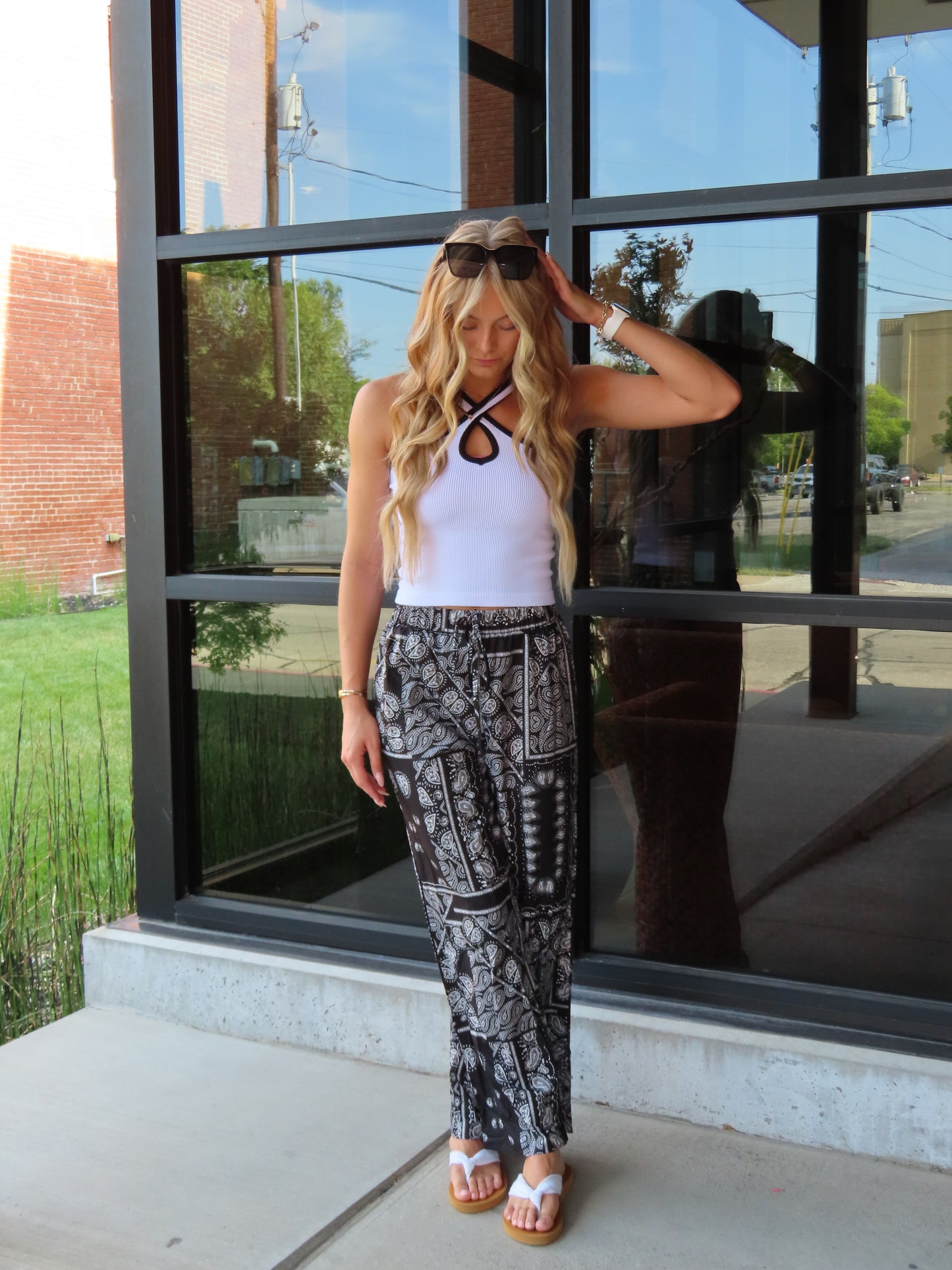 Black Bandana Straight Leg Pants