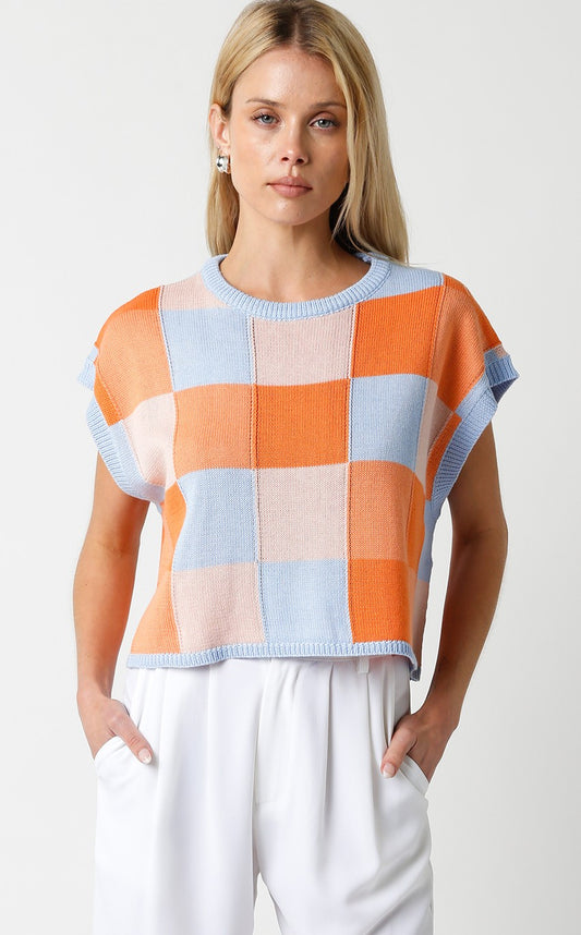 Jaxine Colorblock Sweater - Blue Apricot