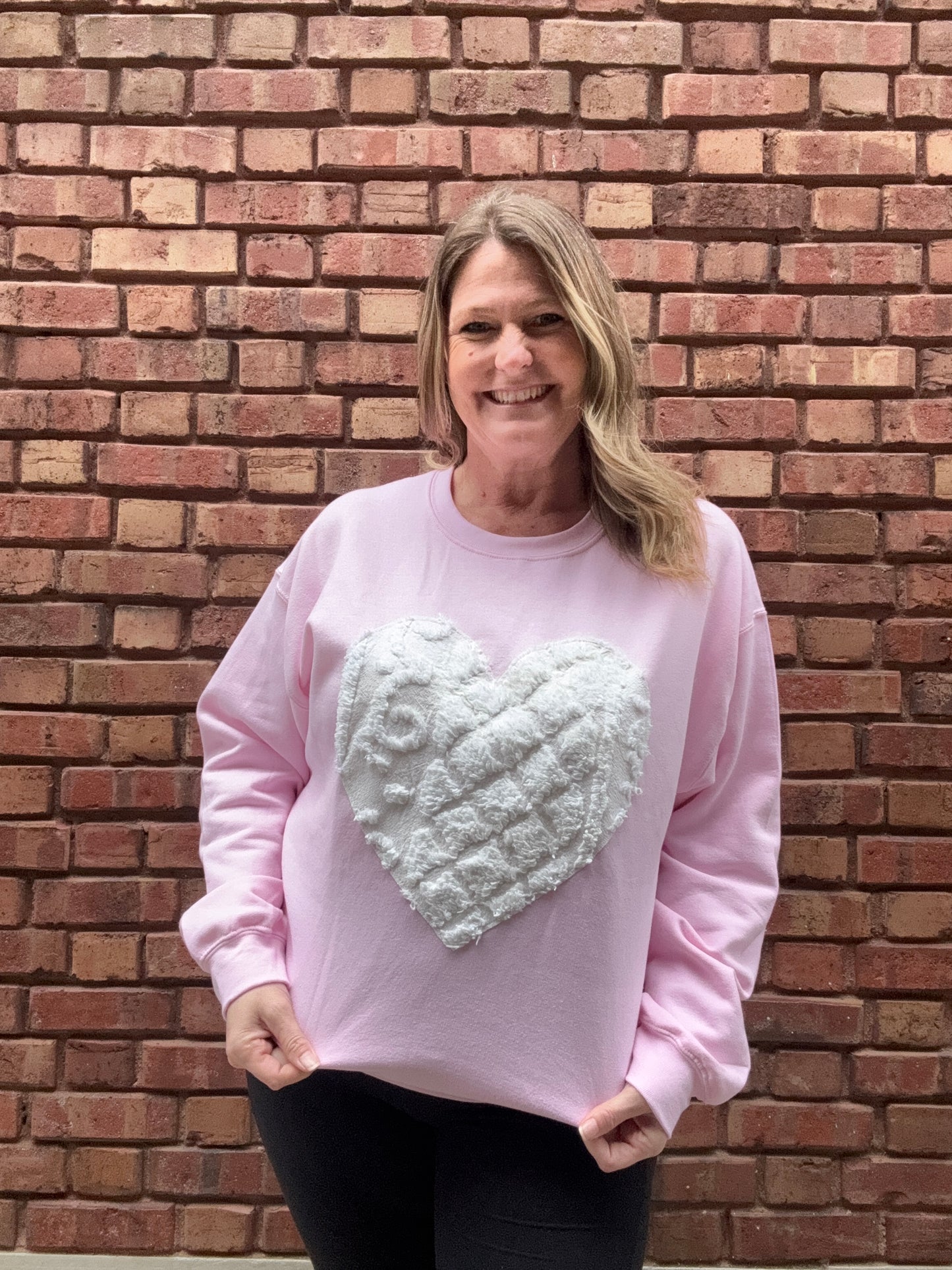 Chenille Heart Sweatshirt - Pink