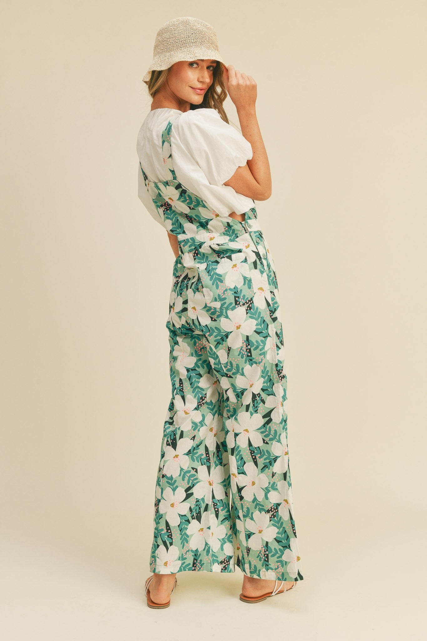 Flower Print Overalls - Mint Floral