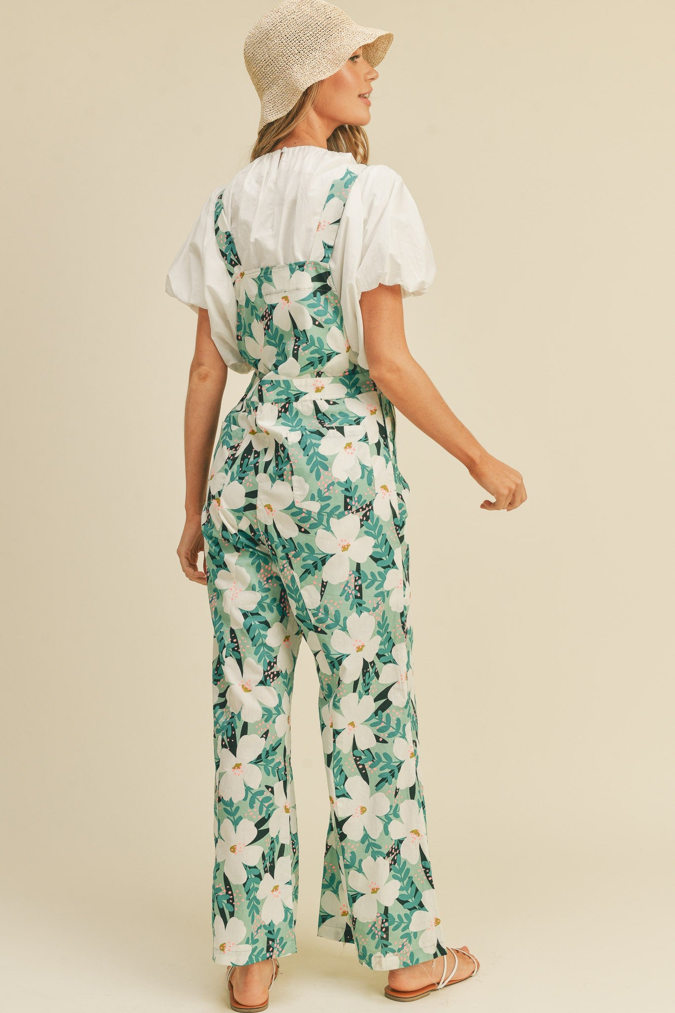 Flower Print Overalls - Mint Floral