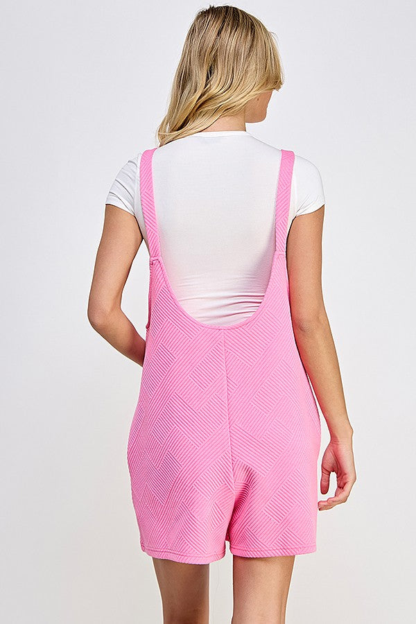 Textured Short Overalls - Bubble Gum