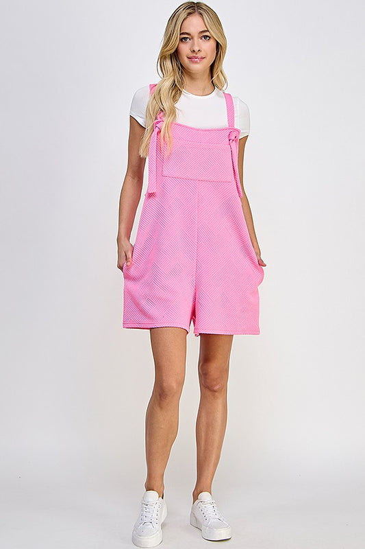 Textured Short Overalls - Bubble Gum