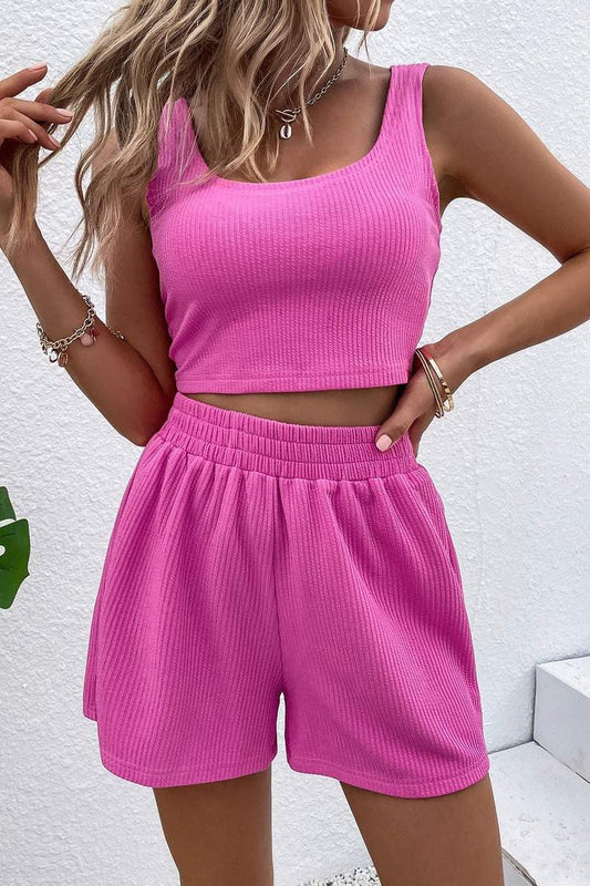 Rib Knit Shorts - Hot Pink