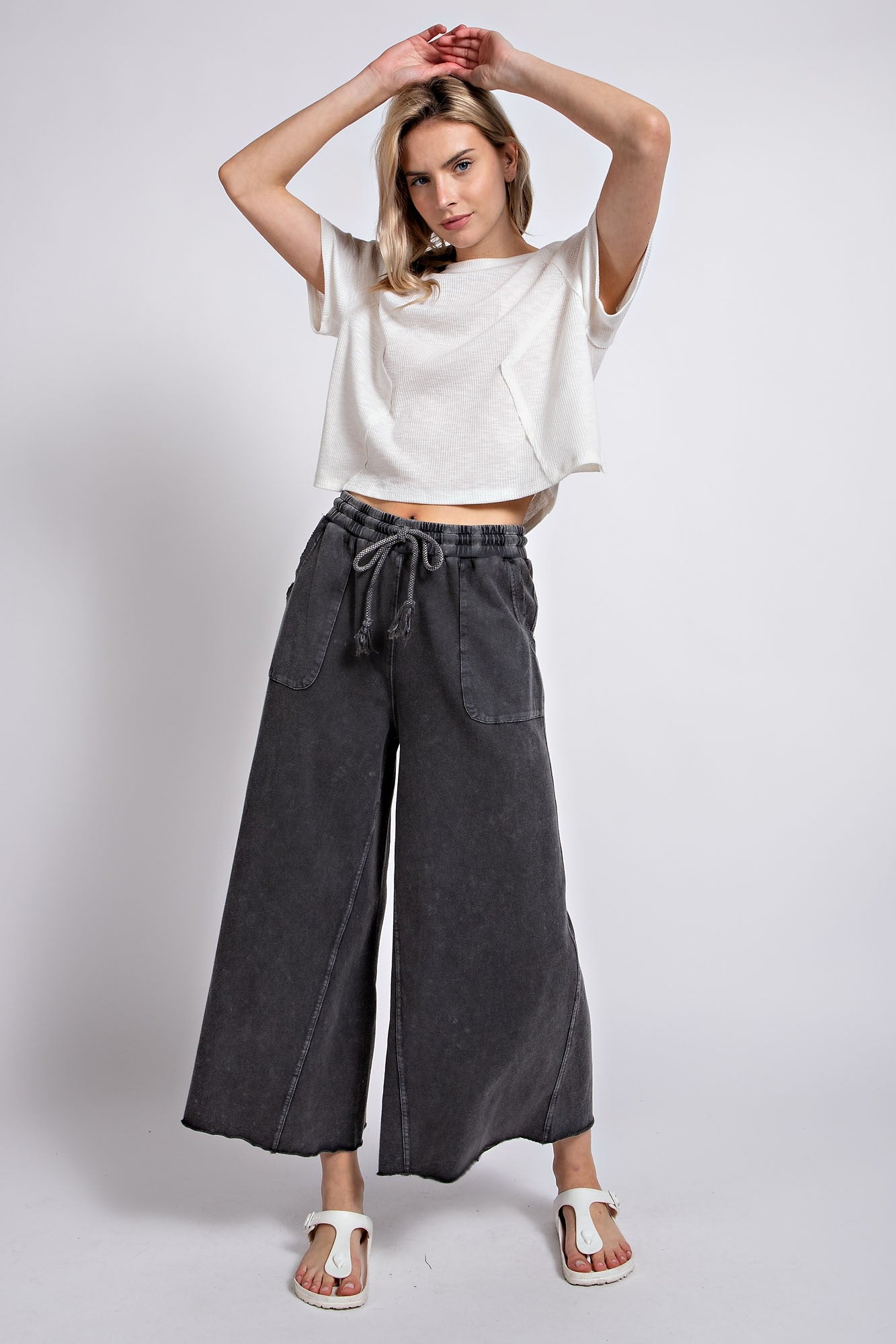 Plus Size Washed Terry Knit Wide Pants