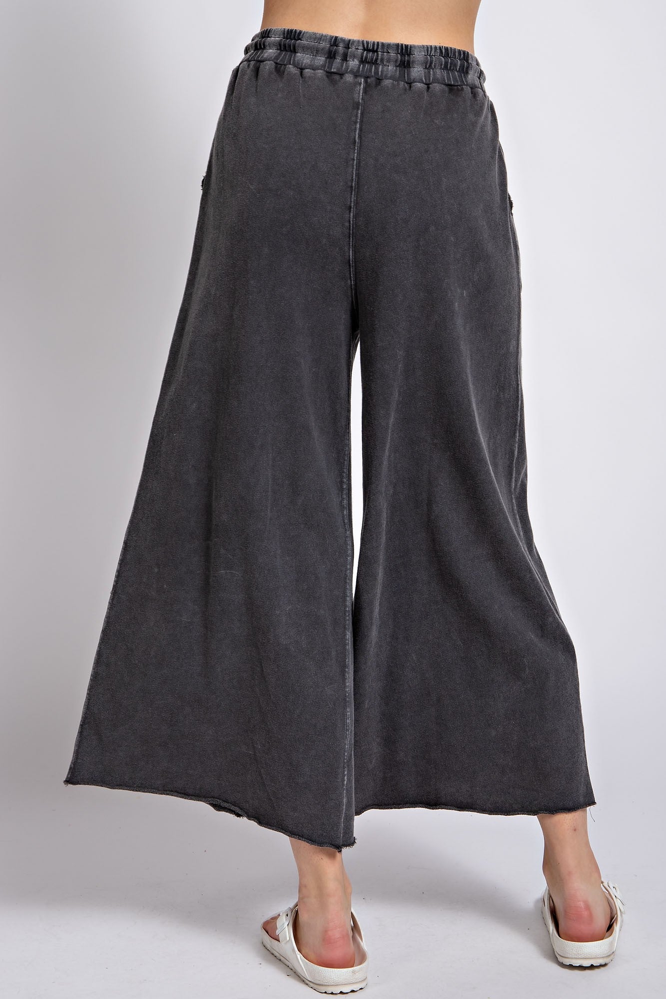 Plus Size Washed Terry Knit Wide Pants