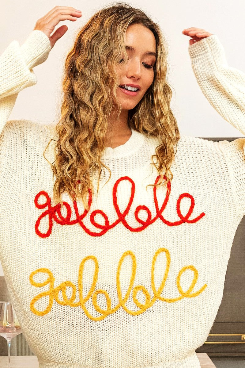 Gobble Gobble Letter Embroidery Sweater