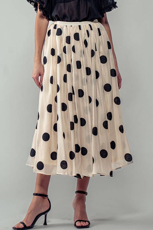 Polka Dot Elastic Waist Midi Skirt