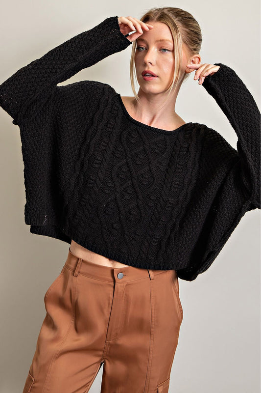 Crochet Knit Top - Black