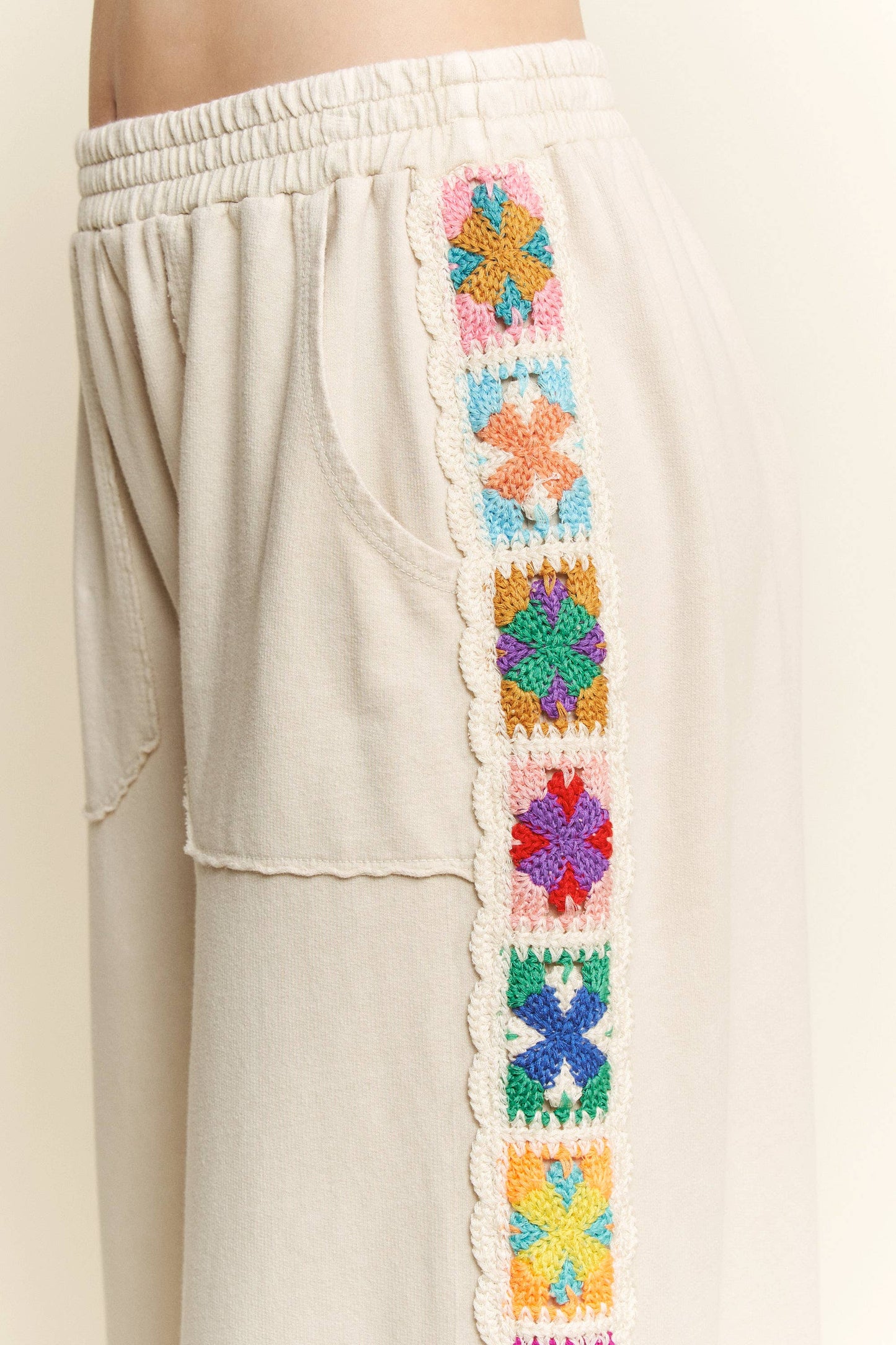 Mineral Washed Real Crochet Patch Side Trim Pant