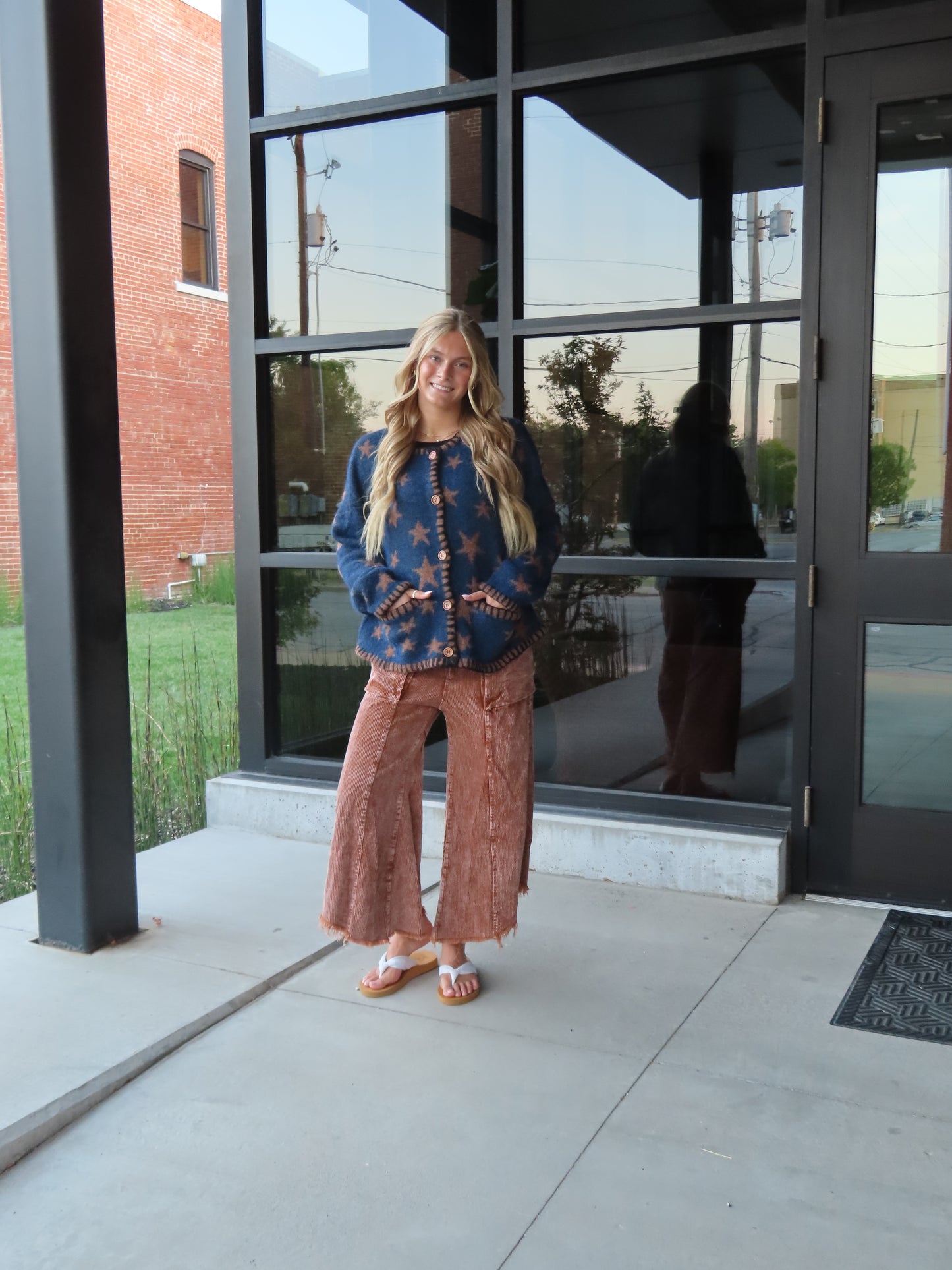 Button Up Star Sweater - Navy