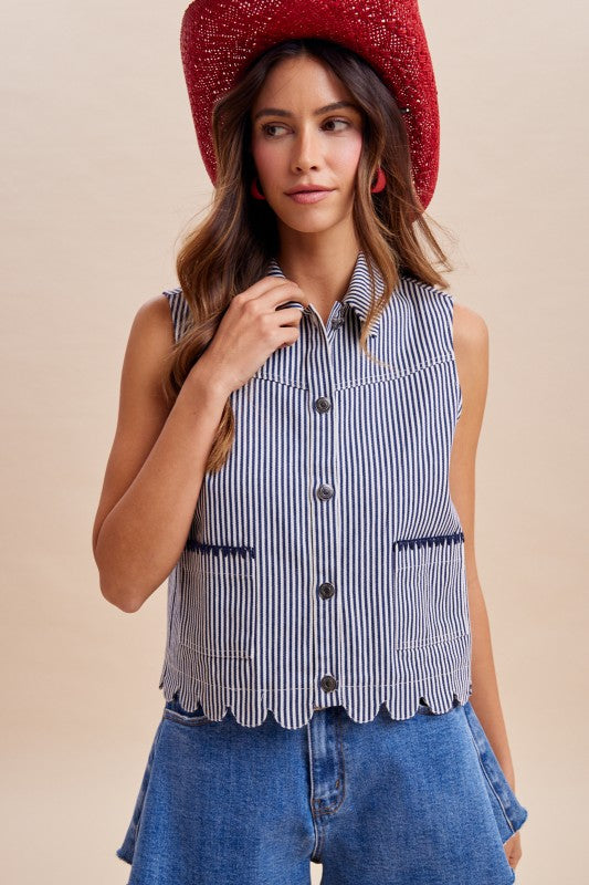 4th of July Striped Cotton Scallop Vest Jacket