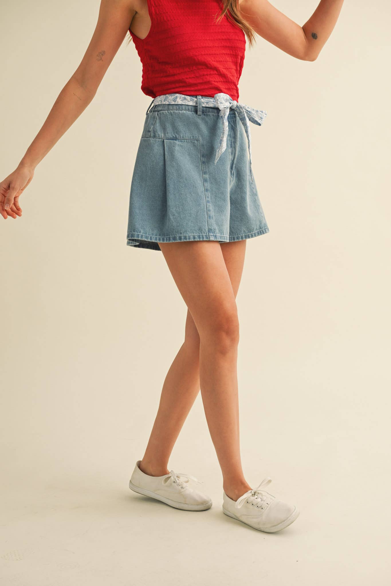 HIgh Rise Flounce Hem Denim Shorts