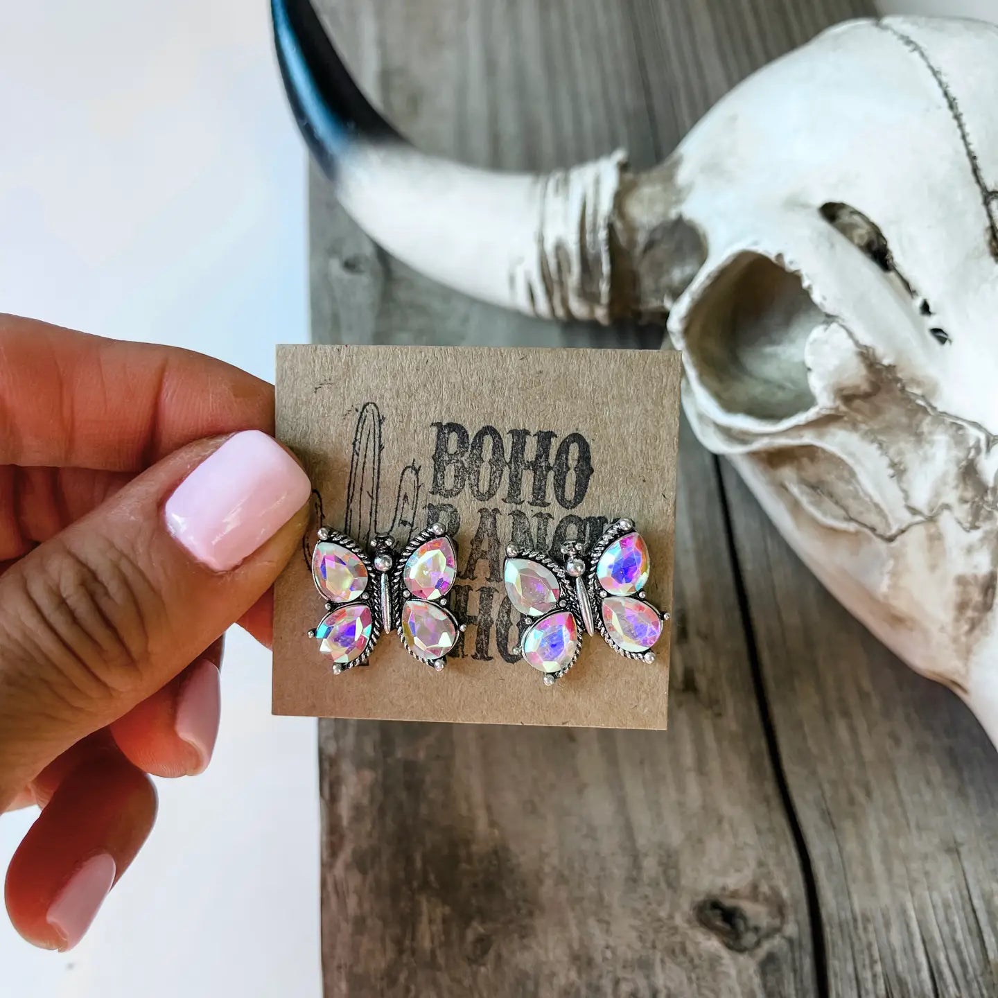 Butterfly Stone Stud Earrings