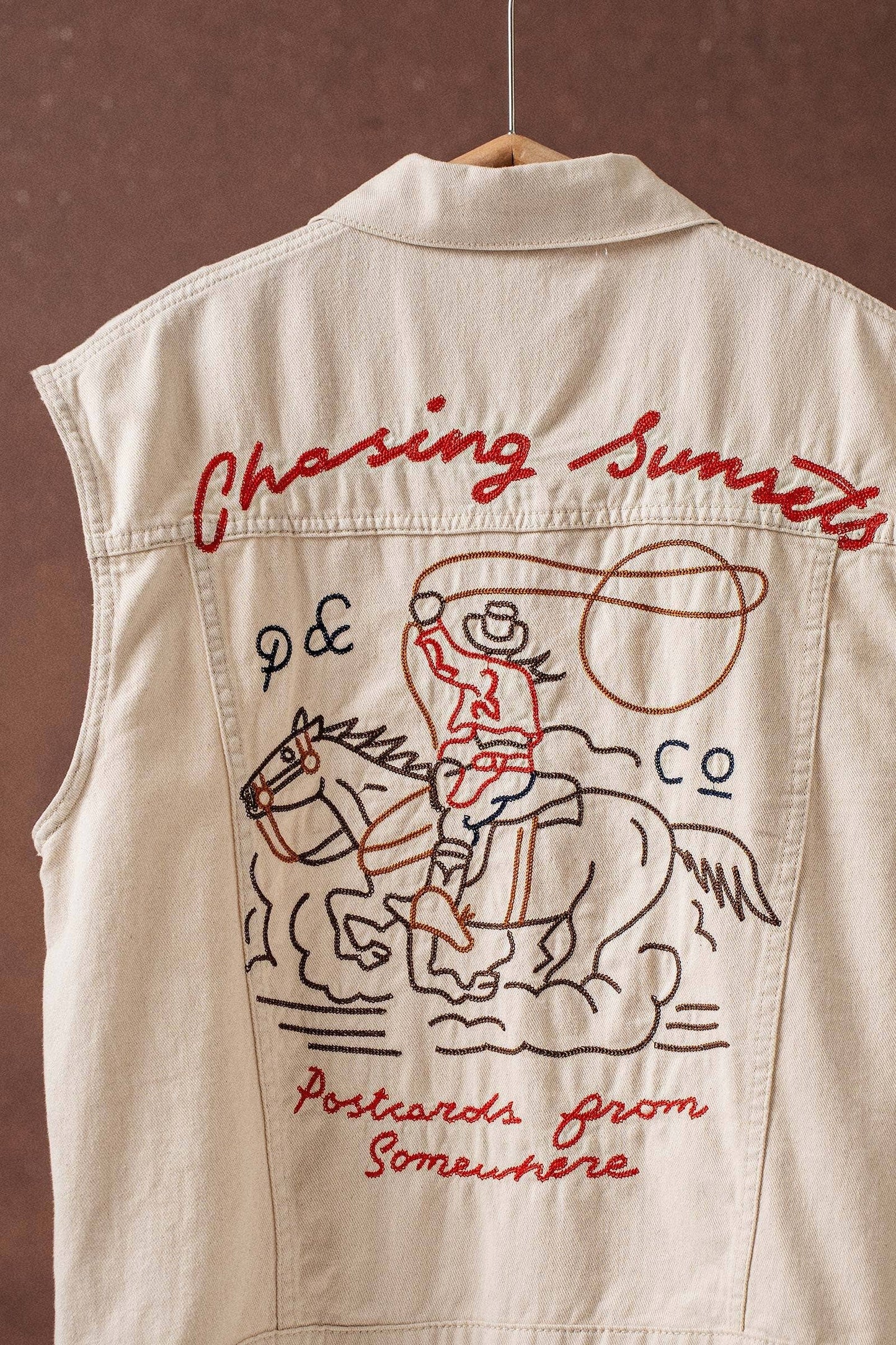 Western Sunset Embroidered Denim Vest