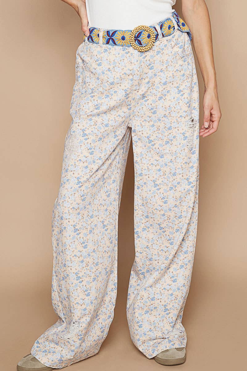 Elastic Band Detail Loose Fit Twill Pants
