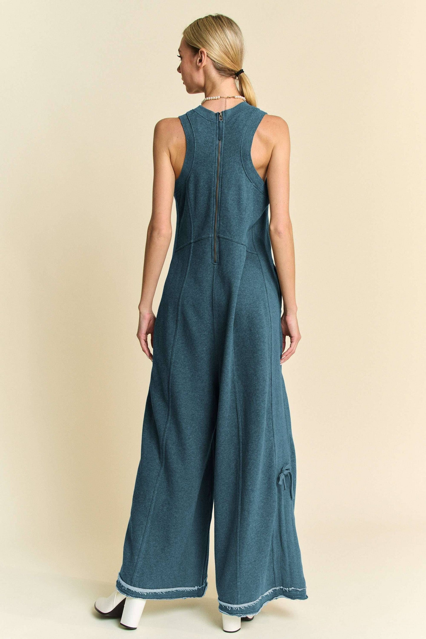 Ribbed Contrast Ruched Side Seam Jumpsuit