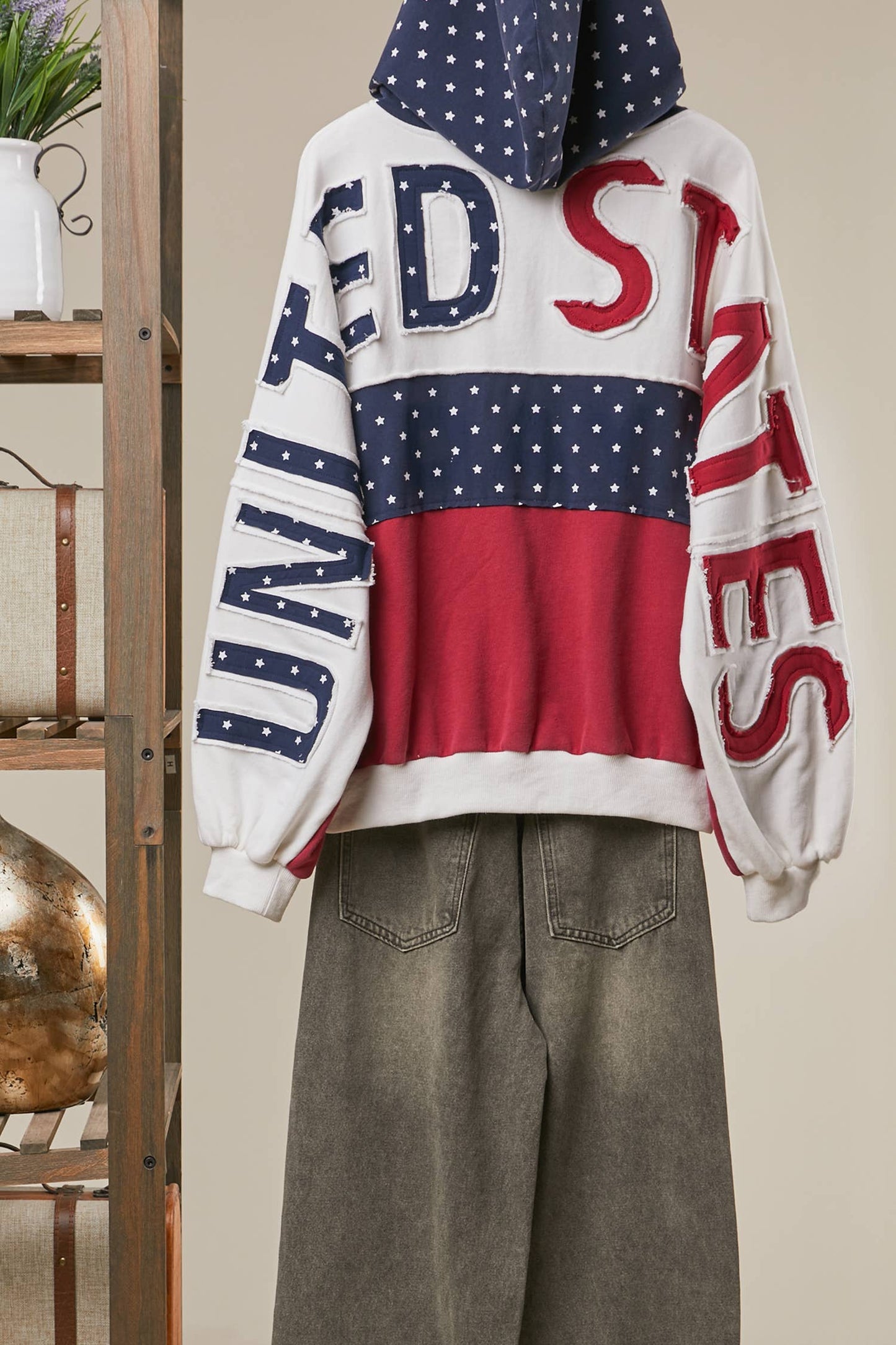 United States Patch work Oversized Zip Hoodie