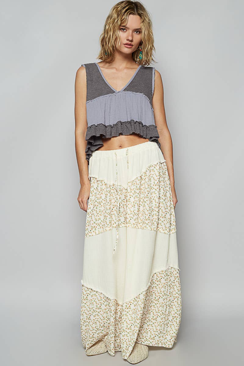 Contrast Floral Double Gauze Woven Pants