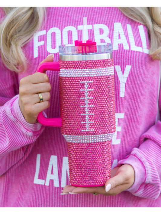 Pink Crystal Football "Blinged Out" Tumbler