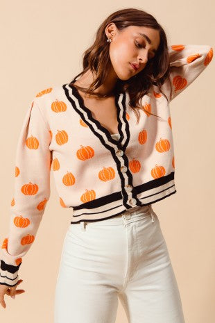 Pumpkin Pattern Knitted Sweater Cardigan