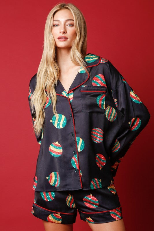 Christmas Bulb Satin PJ Top