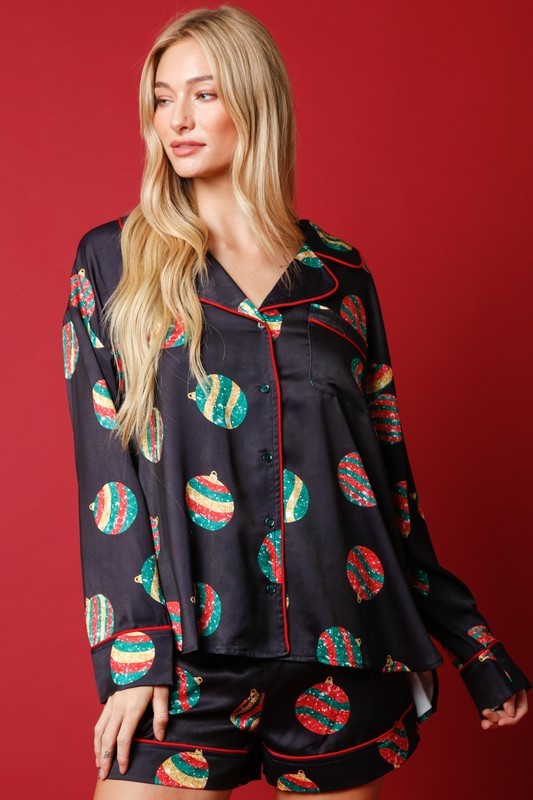 Christmas Bulb Satin PJ Top