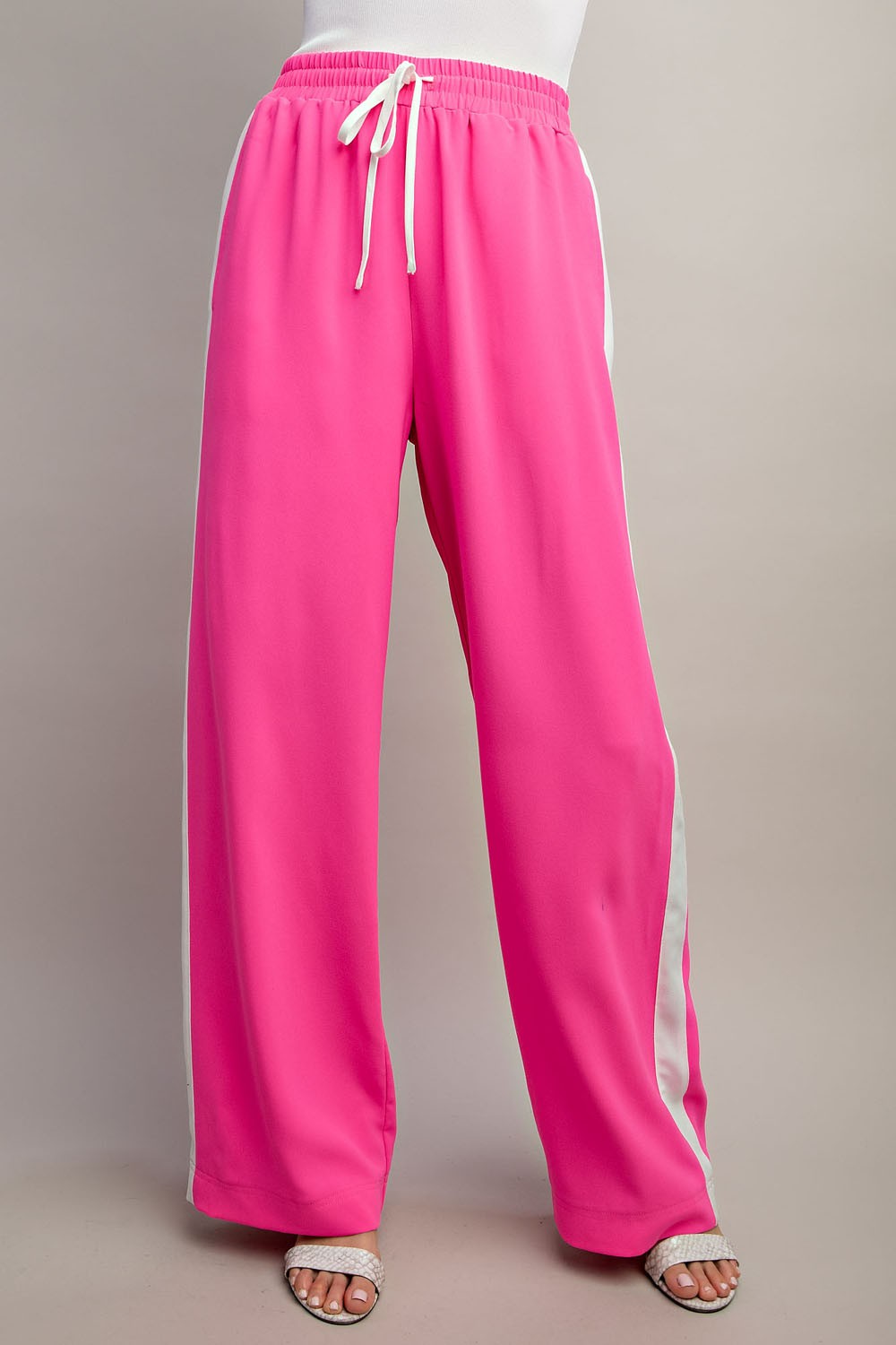 Striped Wide Leg Pants - Hot Pink