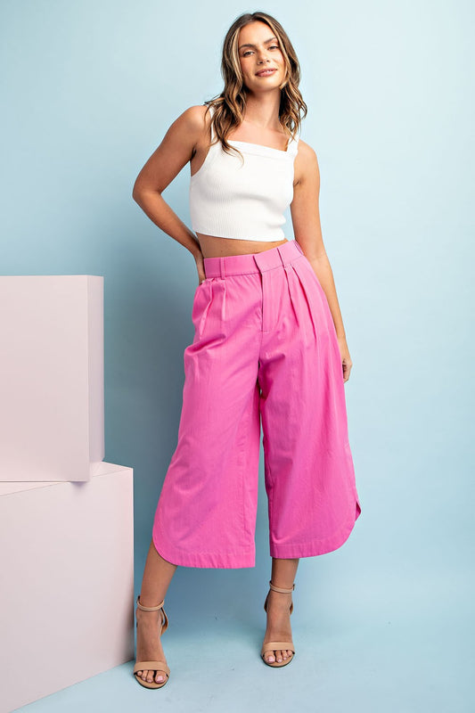 Solid Cropped Pants - Pink