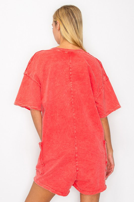 Mineral Wash Reversible Romper - Red