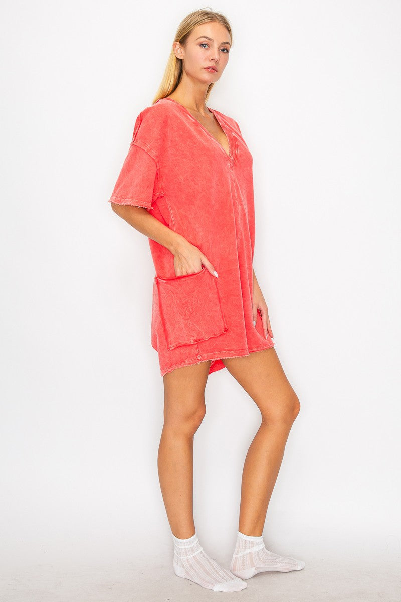 Mineral Wash Reversible Romper - Red