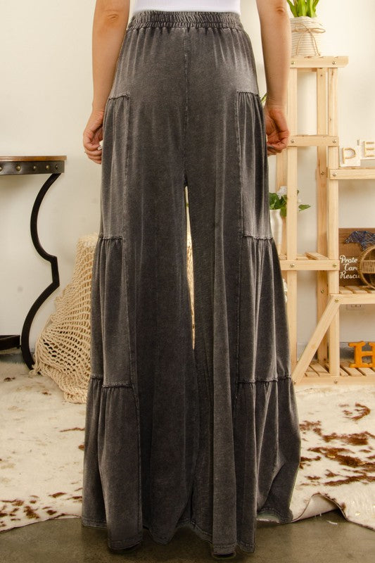 Mineral Washed Multi Tiered Boho Wide Leg Pants