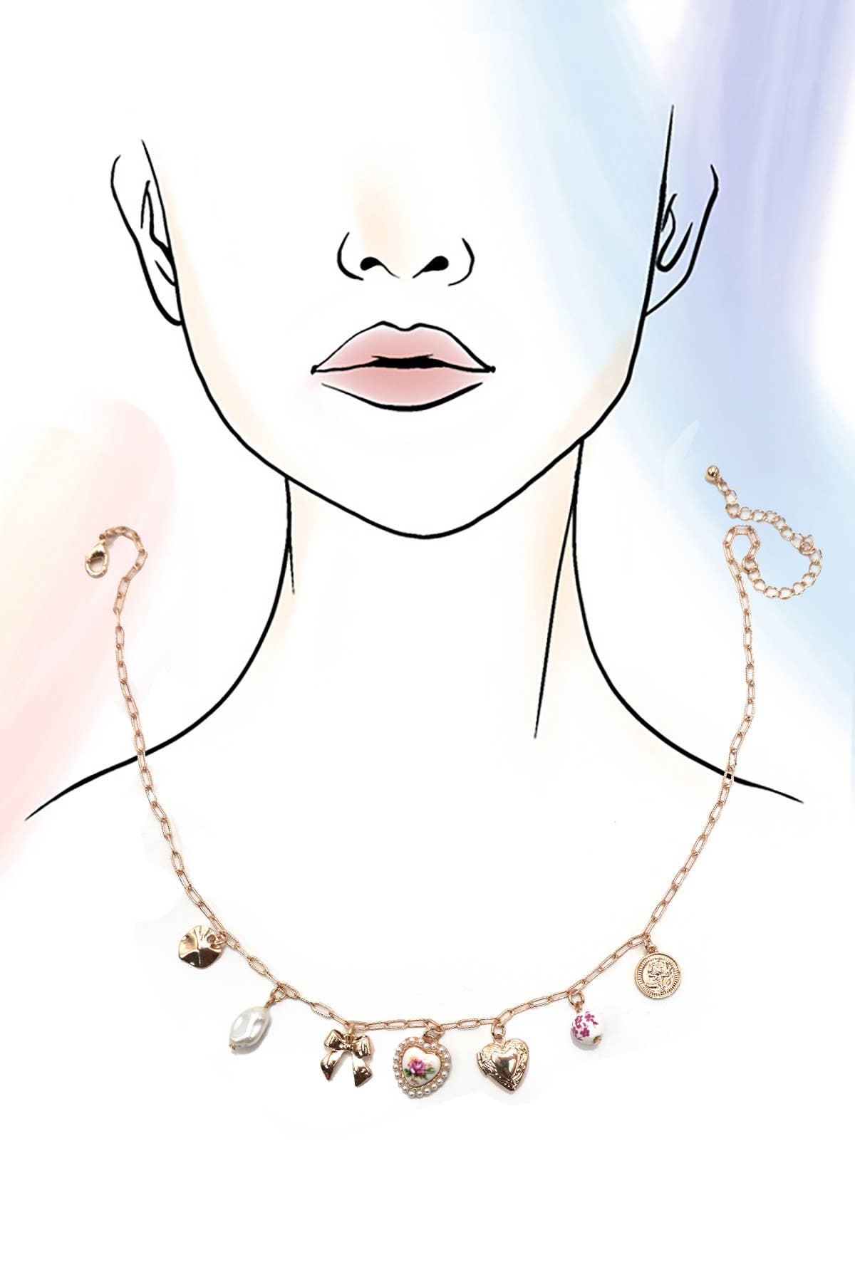 Charm Necklace - Ceramic Porcelain Bow Charm Link