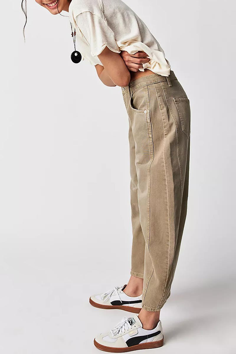 Mid Rise Barrel Jeans - Khaki