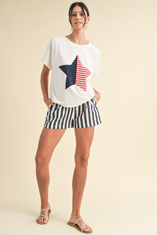 4th of July Striped Cotton Twill Mini Shorts - Navy