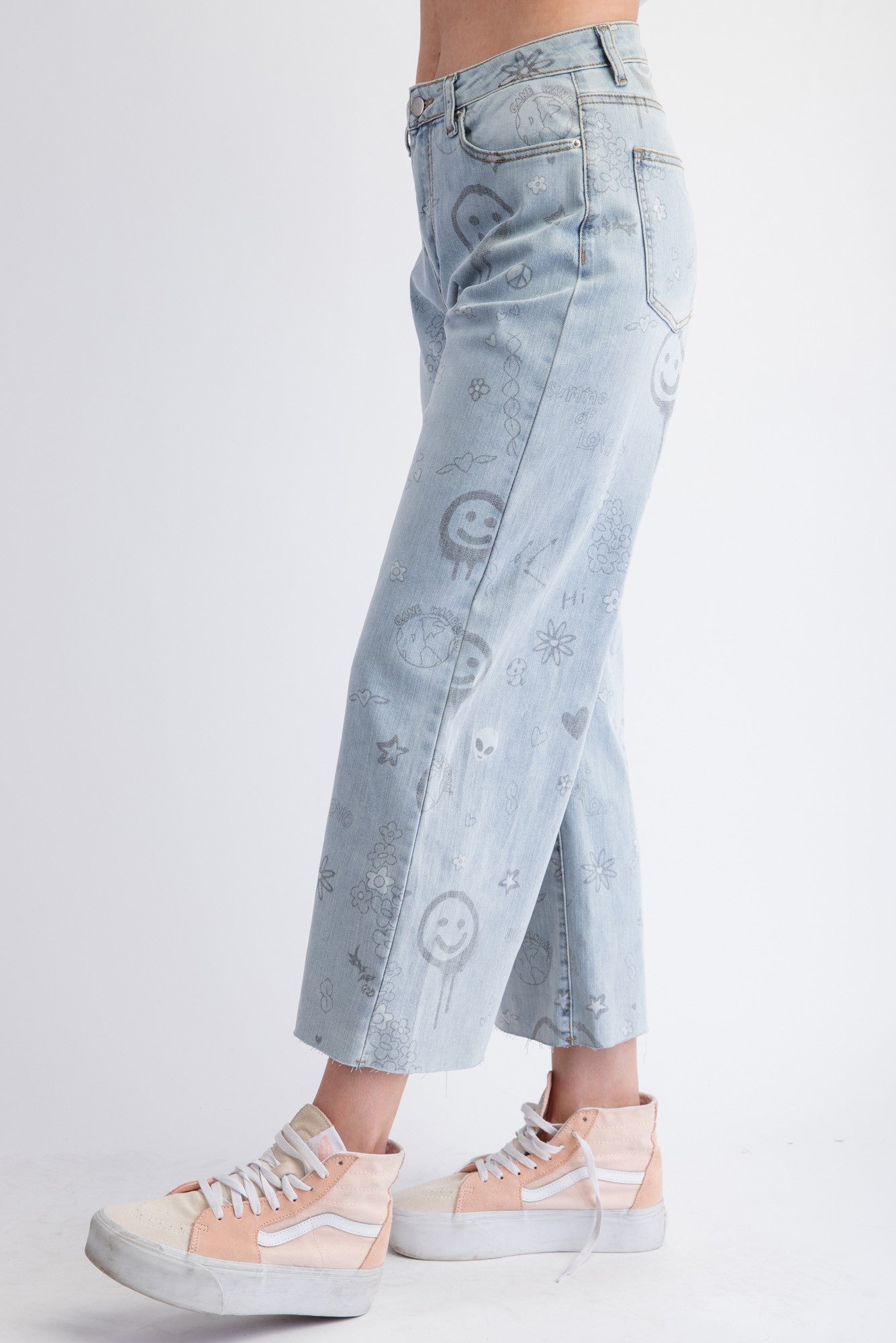 Funny Print Stretch Washed Denim - Twill Pants