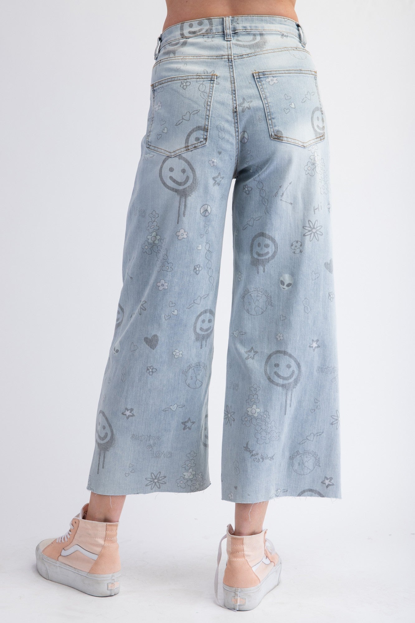 Funny Print Stretch Washed Denim - Twill Pants