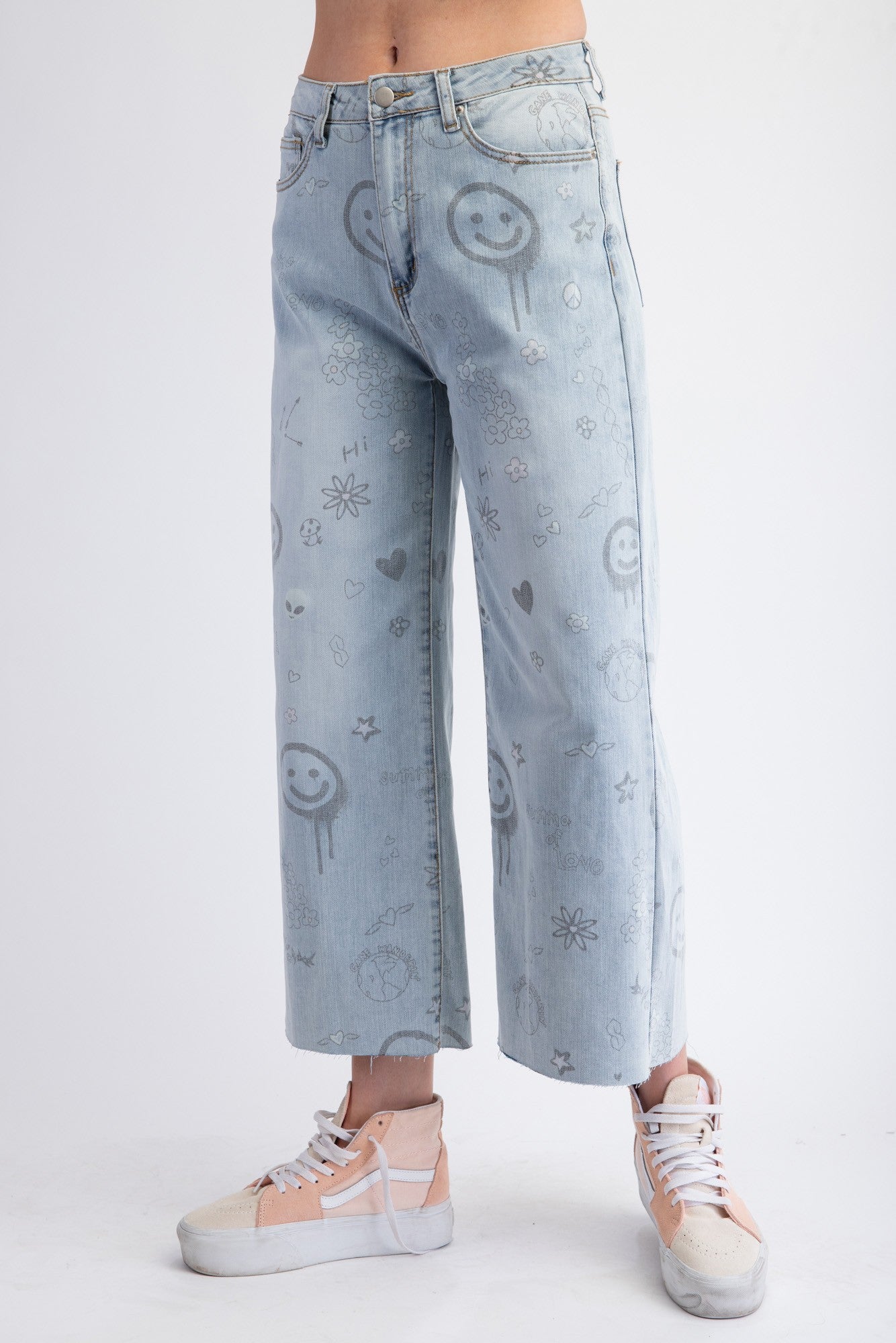 Funny Print Stretch Washed Denim - Twill Pants