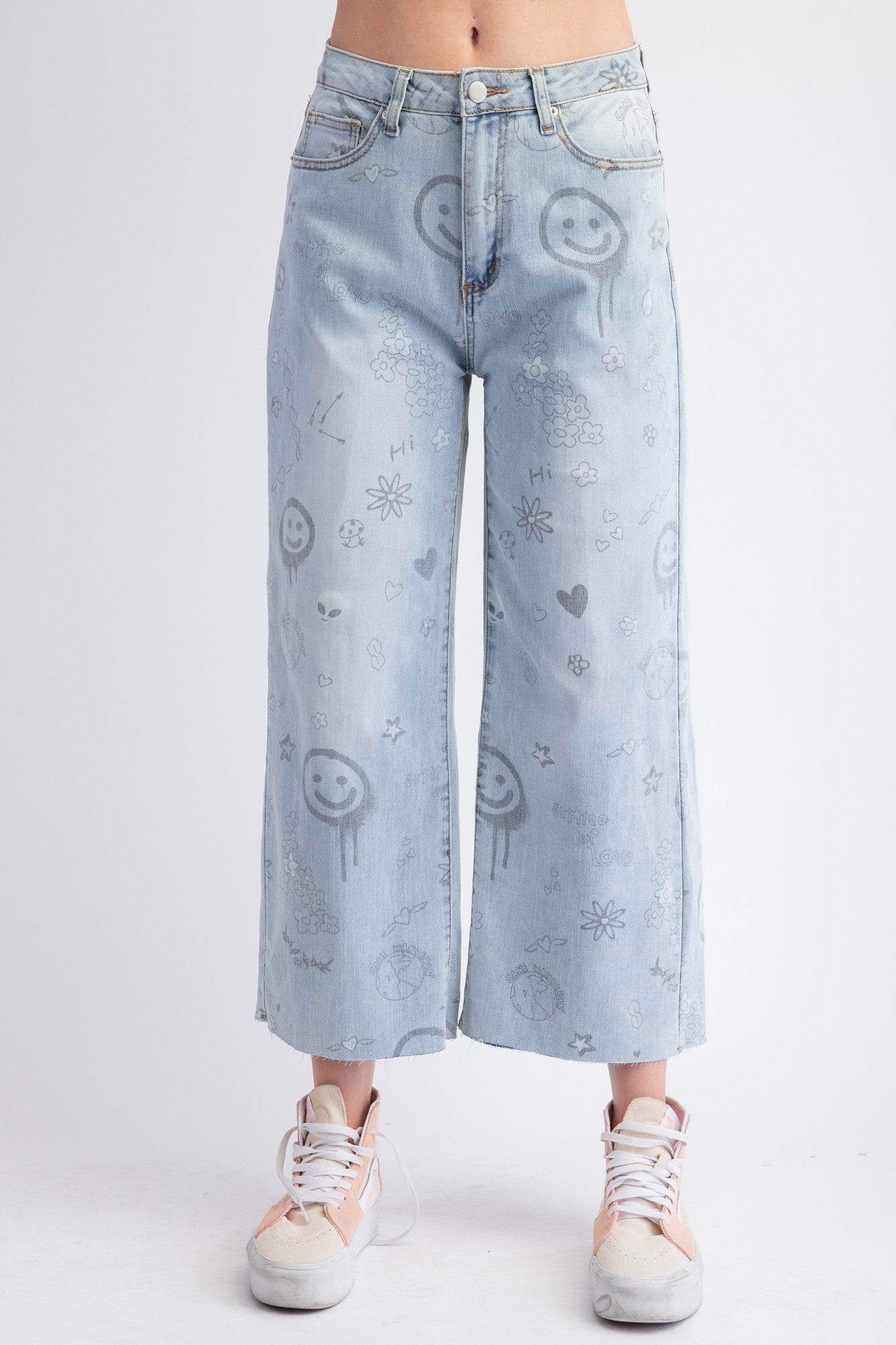 Funny Print Stretch Washed Denim - Twill Pants