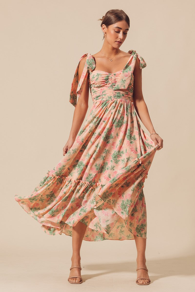 Flowy Floral Maxi Dress with Ribbon Strap