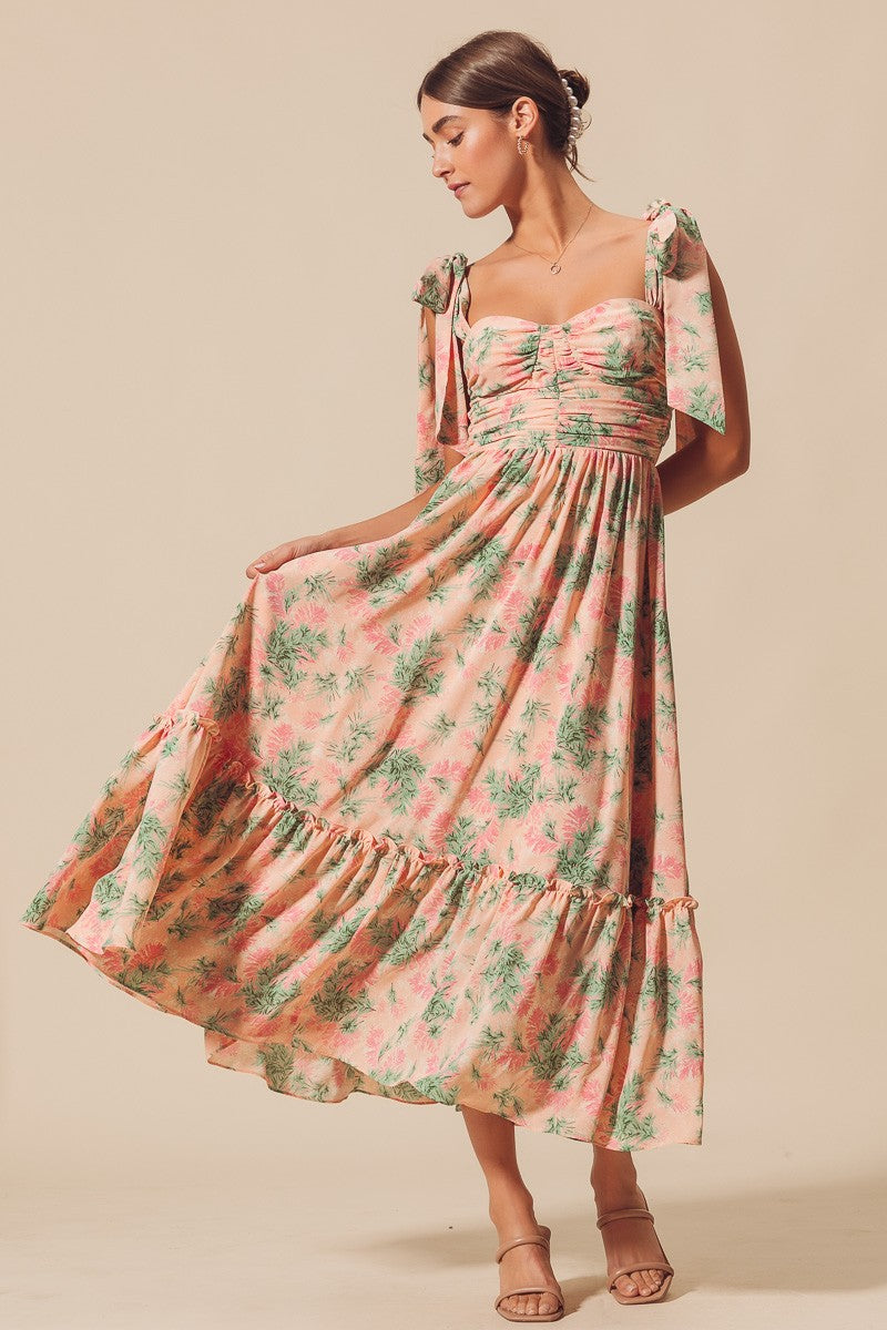 Flowy Floral Maxi Dress with Ribbon Strap