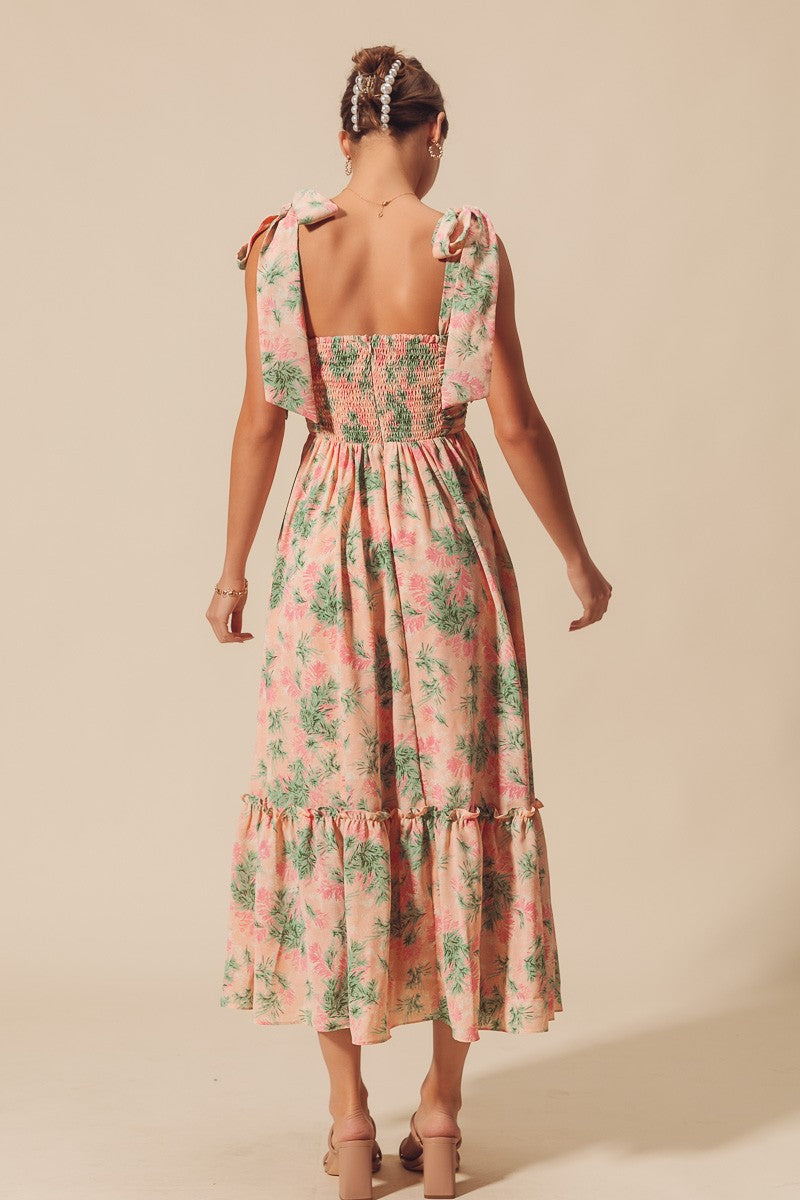 Flowy Floral Maxi Dress with Ribbon Strap