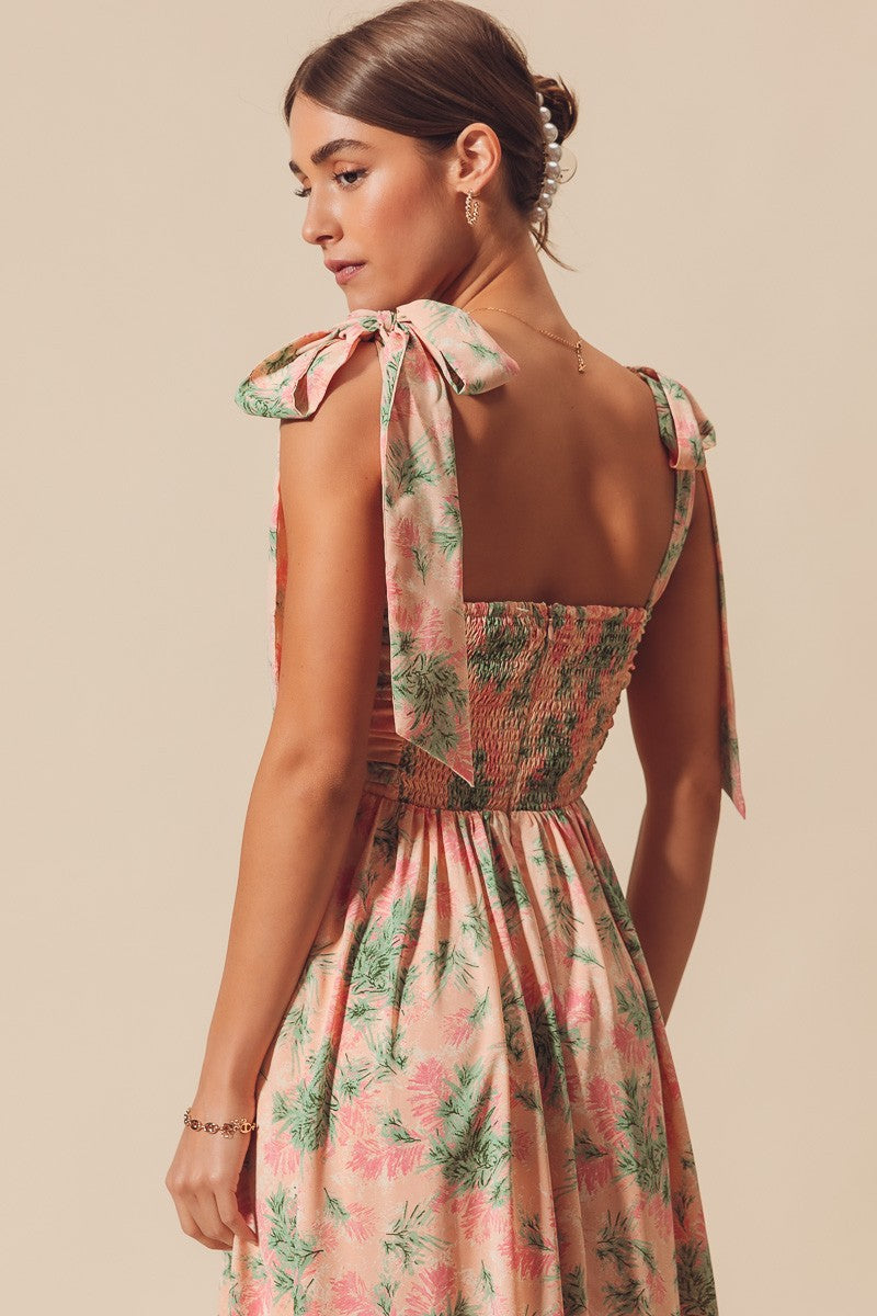 Flowy Floral Maxi Dress with Ribbon Strap