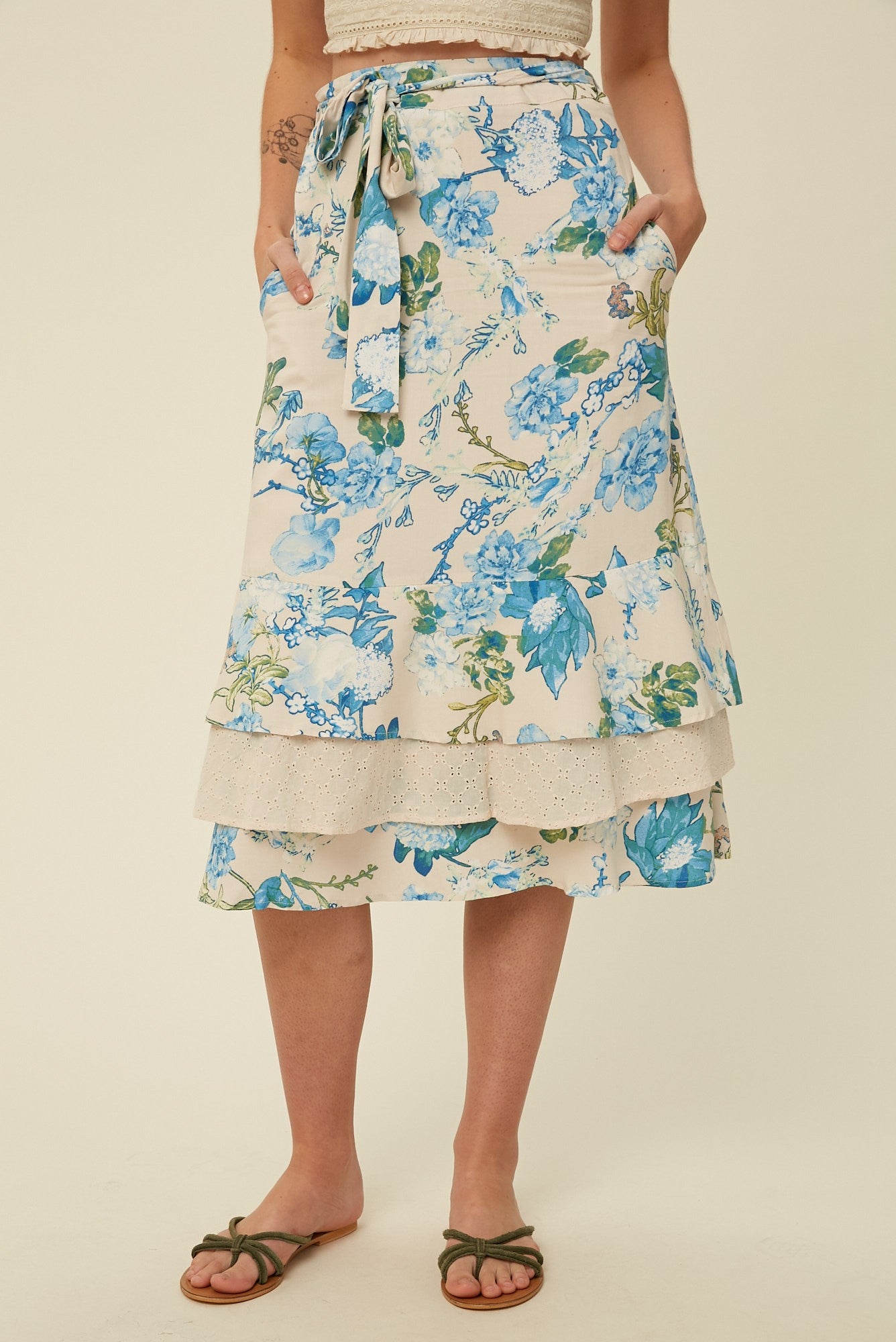 Floral Printed Layered Midi Skirt