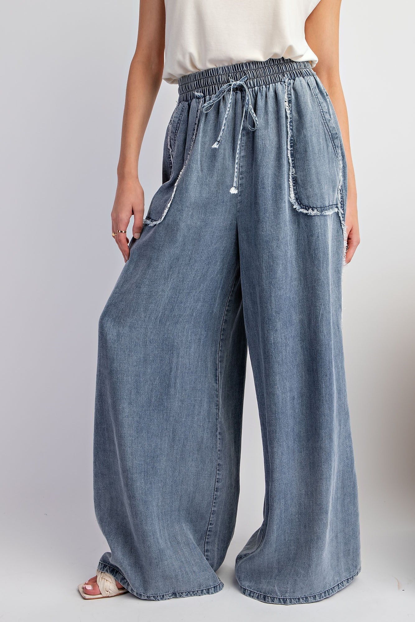 Washed Chambray Palazzo Pants